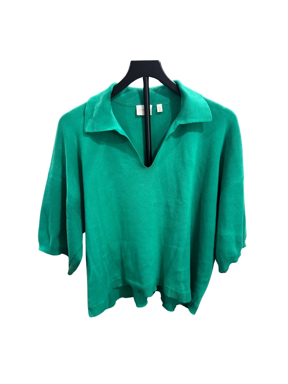 Cyrus Emerald Green Collared V-Neck Oversized Knit Sweater Top XL
